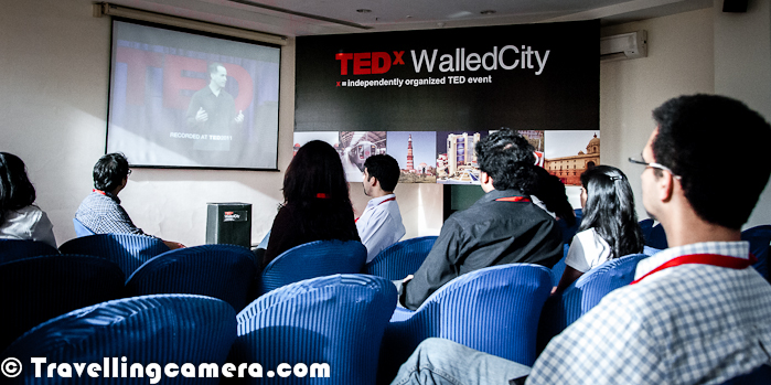 After attending TEDx Connaught Place at Indian American Center, I heard of TEDx WalledCity and registered for it. It happened on 8th April 2012 at Constitution Club of India. Here is a quick Photo Journey with my personal voews about the event !TEDx WalledCity was planned to start at 2:30 pm, so I started from Noida at 1:00 pm and reached at venue by 2:20 pm. After reaching the place I realized that there were very few folks in the hall. After lot of random chit-chat, a video started around 3:15 pm and I had already watched the video earlier, so this couldn't fill up for late start of the show.So in this TEDx event only videos were showcased with zero discussion about the ideas being shared through these videos. The simple question arises that why folks need to get together at a place for watching the videos which are available online. So if someone ask me about the worth of spending 6 hrs, outside the home and compromising on other things, to watch these videos? It's not worth... If it's not clear from above description of the event - There was no live speaker in the event, only videos were played During the event of 3 hrs, there was  small partial-interactive session where everyone was given a card to mention about gender discrimination and discuss ways to solve them. Some discussions happened in small groups of 4-6 folks. This was interesting part when we got to know about some folks in the hall.Getting clicked with this poster of the event was one of the main agenda :) ... So here I request to organizers of 'TEDx WalledCity' to think about some ideas to better organize TEDx events !