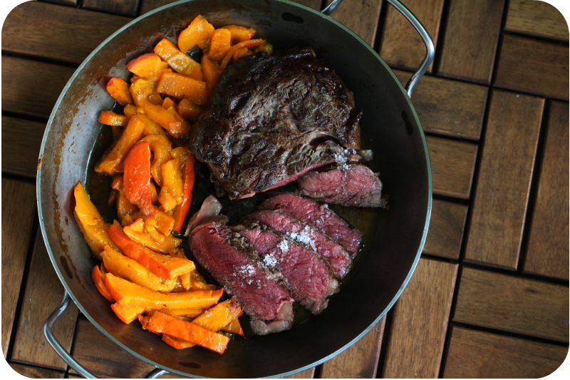 Rezept für Entrecôte klassisch gebraten, Ofenkürbis, in der Eisenpfanne von De Buyer | Arthurs Tochter Kocht von Astrid Paul Rezept für Entrecôte klassisch gebraten, Ofenkürbis, in der Eisenpfanne von De Buyer | Arthurs Tochter Kocht von Astrid Paul