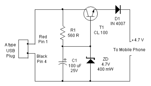 USB Cellphone Charger - Electronic Schematic Diagram