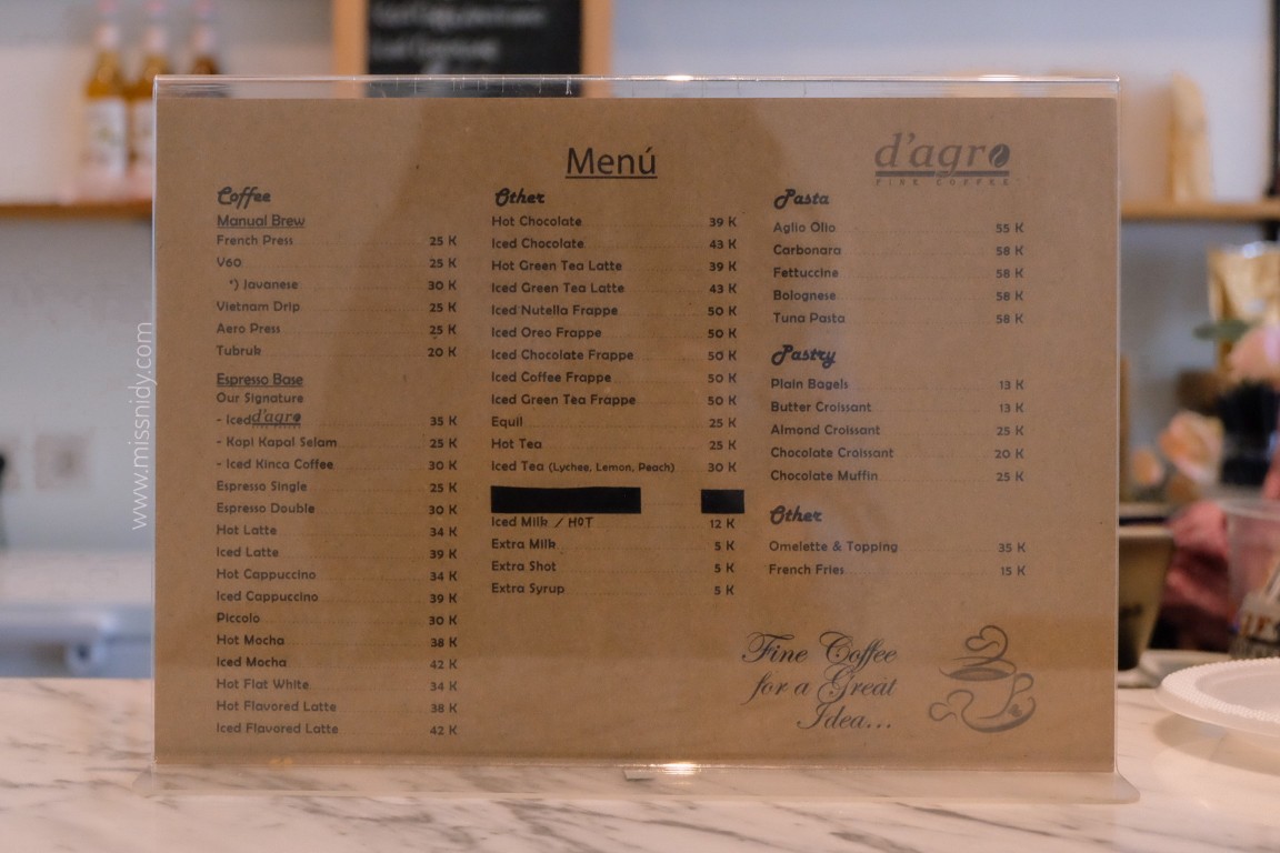 harga menu d'agro coffee kuningan agro plaza