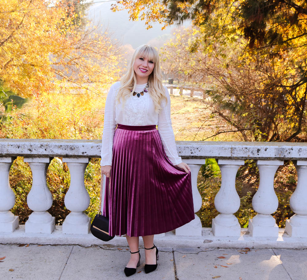 Purple Velvet Skirt Outfit