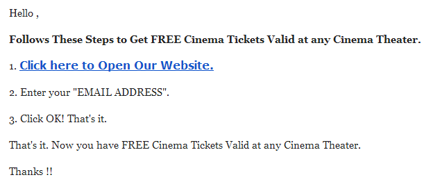 Savethedeals.in Get FREE Cinema Tickets email? FREE? Is this true?