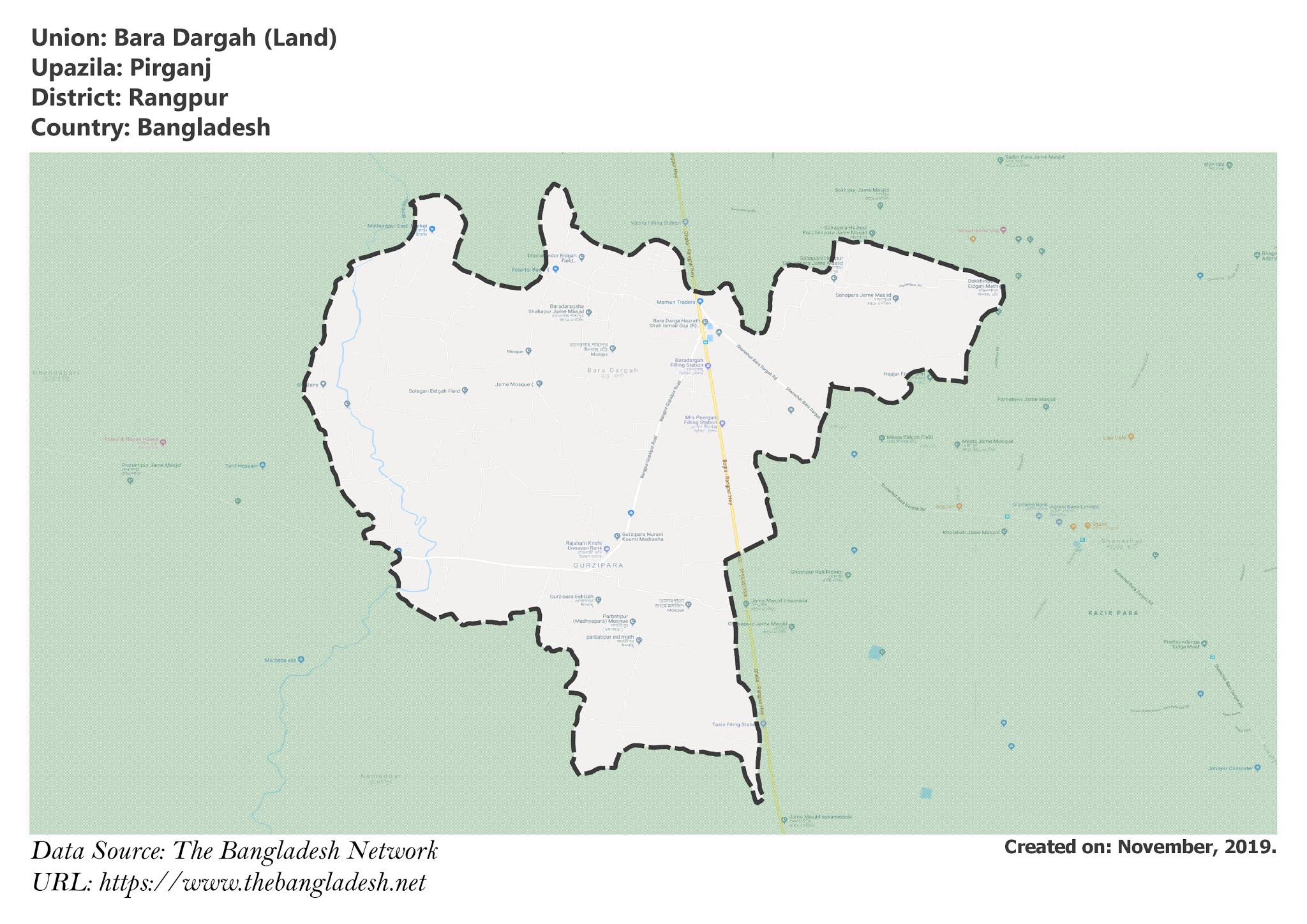 Map of Bara Dargah of Rangpur, Bangladesh.