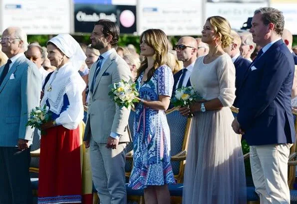 Princess Sofia wore By Malina Alba Midi dress. Princess Estelle, Prinscess Madeleine and Christopher O'Neil