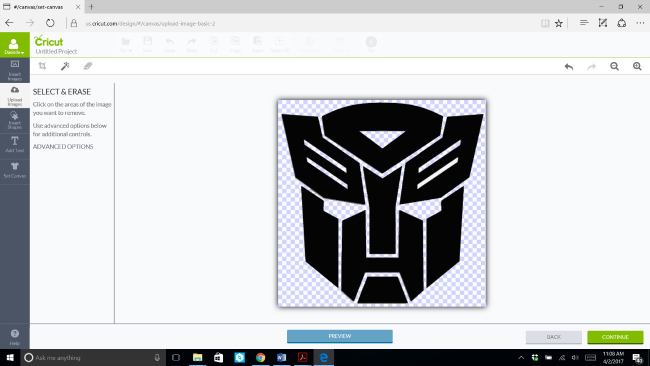 Erasing background on an uploaded image in Cricut Design Studio Erasing background on an uploaded image in Cricut Design Studio