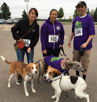 Daughters Kathy and Stephanie with me, and with Auggie, Smokie, and Harvest.