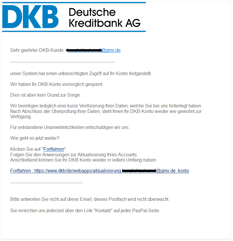 Phishing Mail Alerts Dkb Wichtige Mitteilung