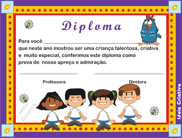 Certificado Educação Infantil Tema Galinha Pintadinha