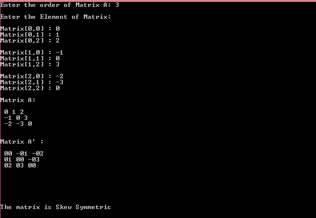 Skew Symmetric Matrix in C# | Zero C#