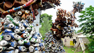 Bottles and spray cans are used to create art in Congo