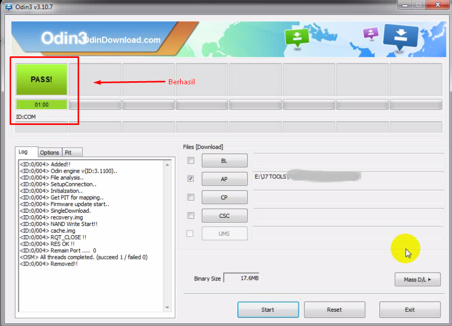 Sukses menginstall rom Android Galaxy J7