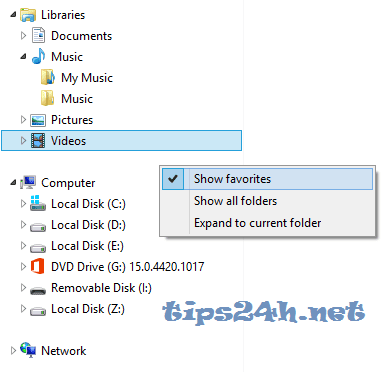 Cách hiển thị thư mục Favorites trên Windows 8 | 10
