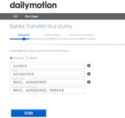 Dailymotion banka hesabı ekleme 1 Dailymotion banka hesabı ekleme 1