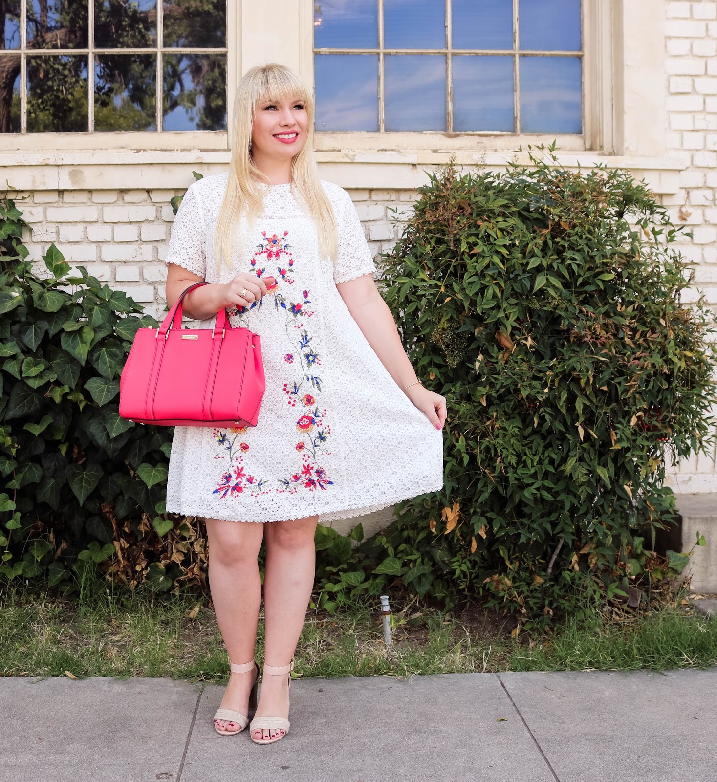 Elizabeth Hugen of Lizzie in Lace styles the Perfect White Embroidered Dress for Summer