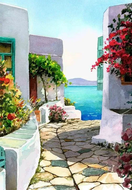 Pantelis Zografos 1949 | Watercolors of Greek Islands
