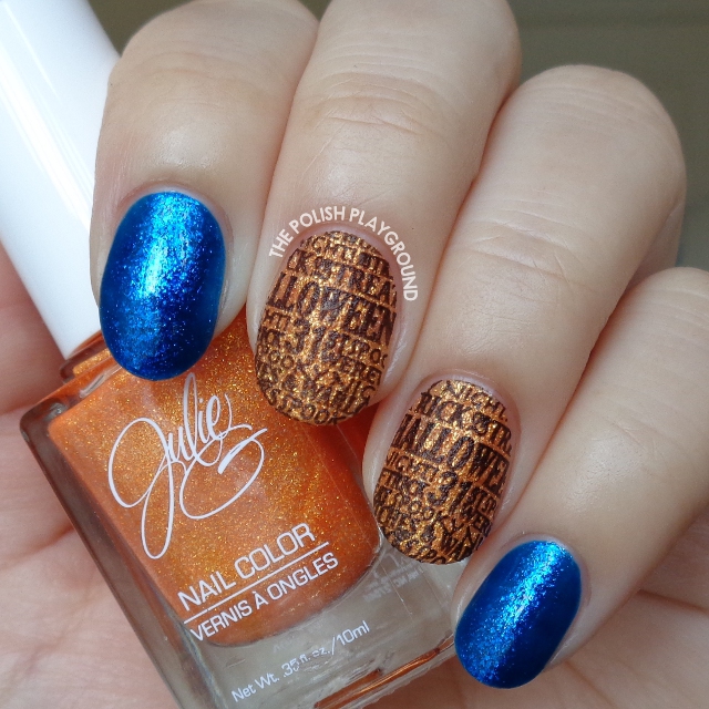 Orange Texture with Black Halloween Words Stamping Nail Art