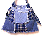 SOLD~Denim Blue Jean Country Plaid Drawstring Handbag