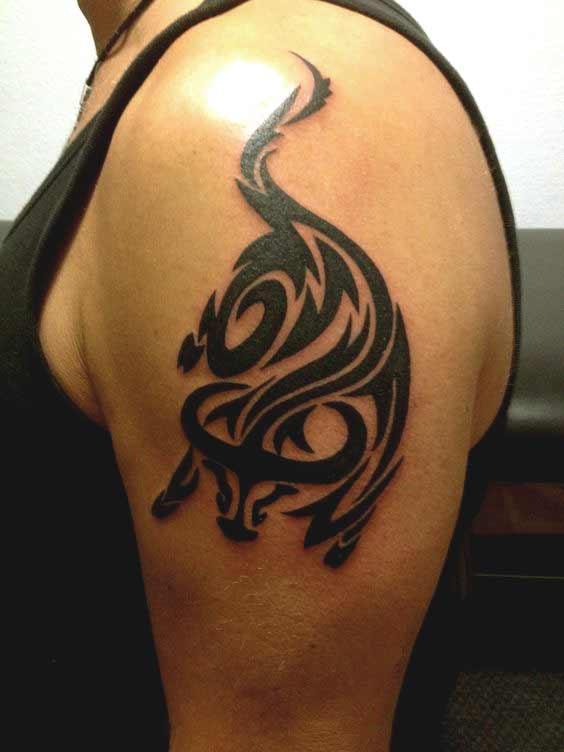 Tribal Taurus zodiac bull tattoo design on shoulder