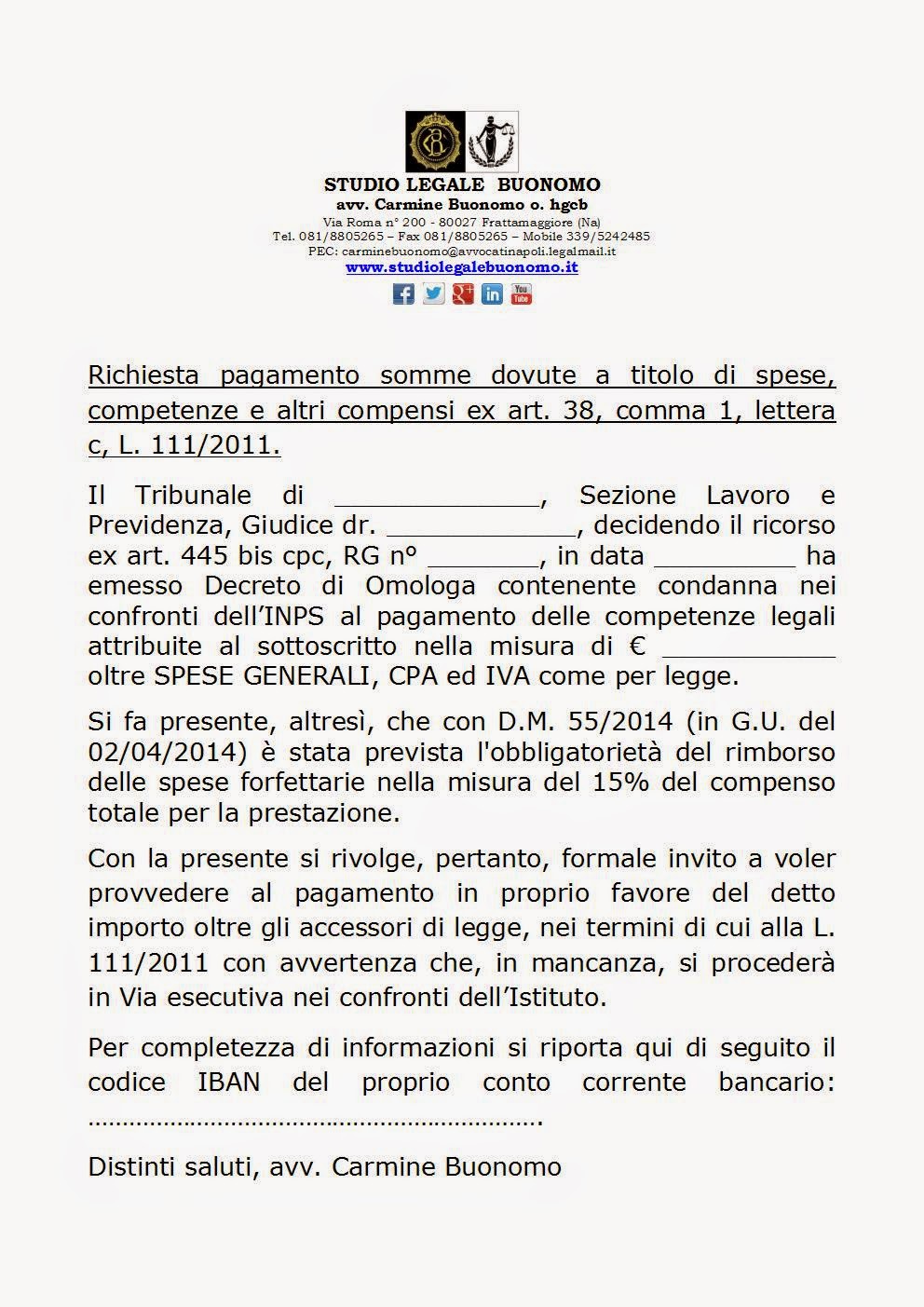 Studio Legale Buonomo Diritto Previdenziale ed Assistenziale ottobre 2014