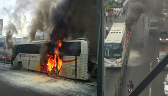 Bus Caught on Fire along EDSA - Quezon City Caused Traffic