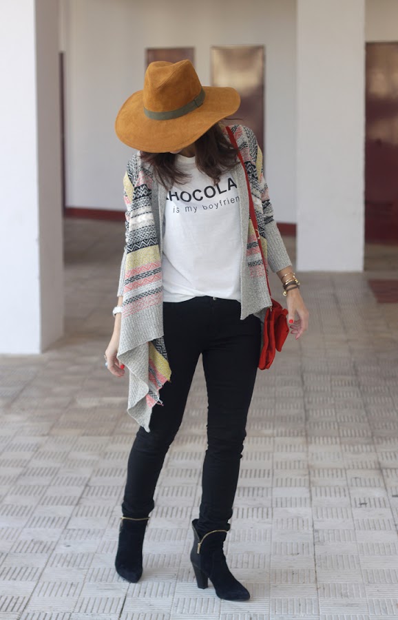 Ethnic Cardigan, Jeans and Hat