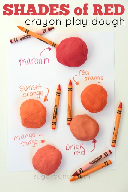 Shades of red play dough using crayons! Shades of red play dough using crayons! Save those broken crayon pieces!