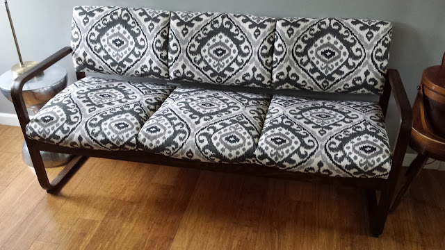 Home office upholstered couch ikat fabric