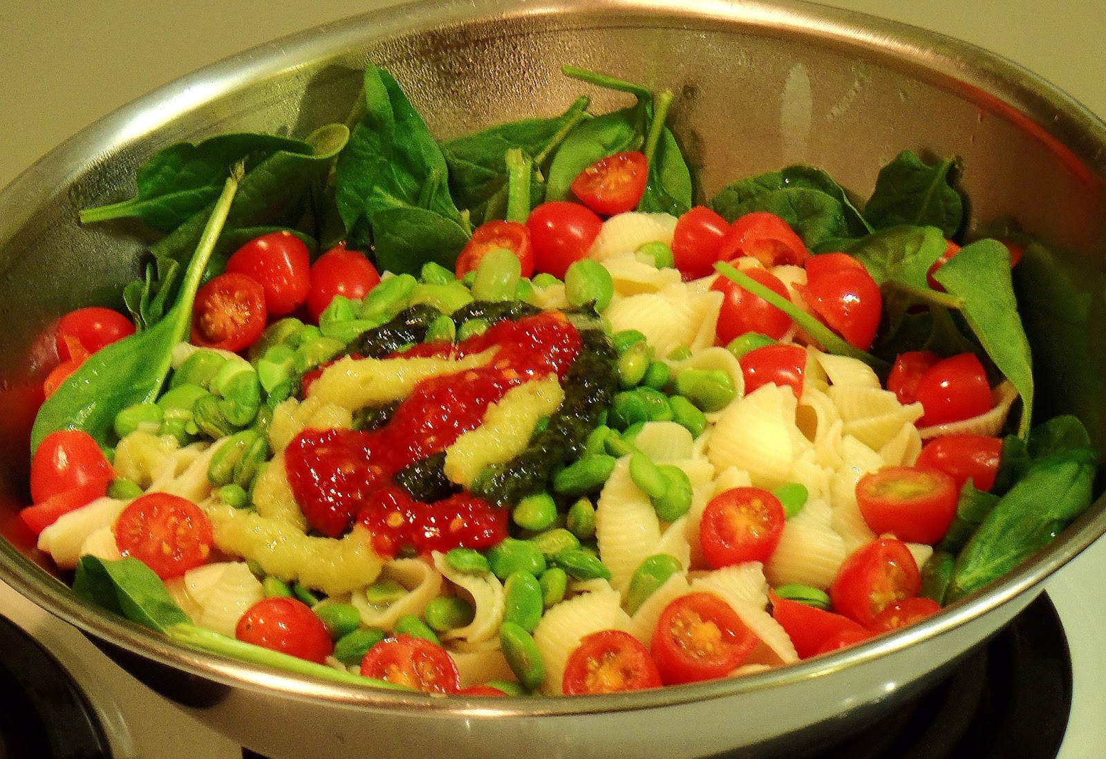 Cookin' from a bitchin kitchen... Edamame Spinach Pasta Salad