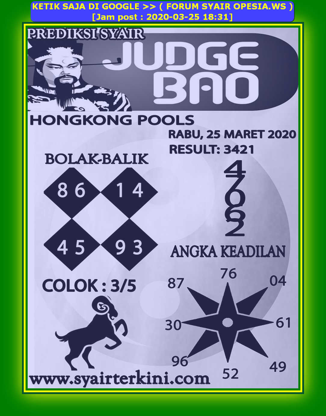 Live Syair hk 25 Maret 2020 KODE SYAIR SGP SYAIR HK