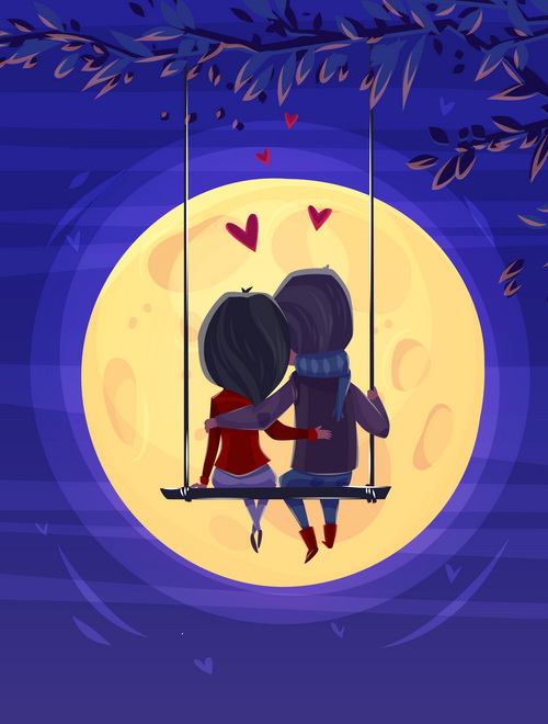 Valentine's day swing couple free vector illustration