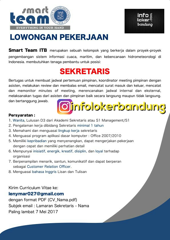 Lowongan Kerja Smart Team Institut Teknologi Bandung ( ITB 