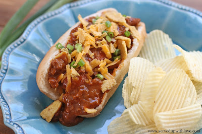 Crock Pot Chili Cheese Dogs recipe from Served Up With Love