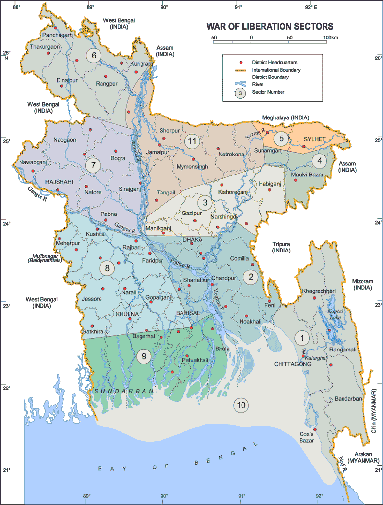 1971 Liberation War Sectors Map Bangladesh