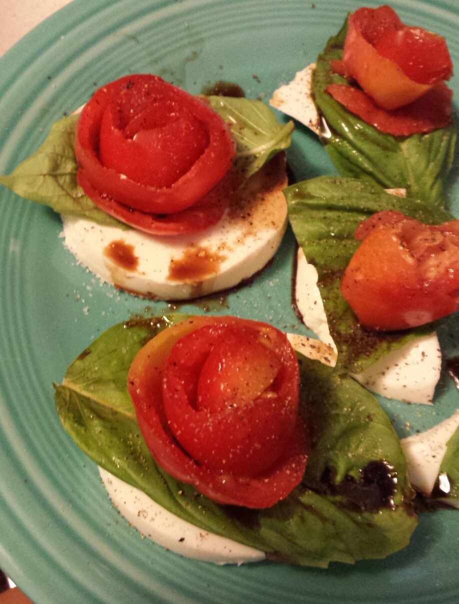 Catholic Cuisine Caprese Salad with Tomato Rose for St. Rita