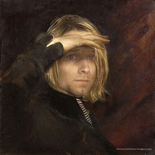 fotomontaggio Kurt Cobain in dipinto