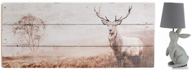 A stag wooden print wall art & a rabbit lamp