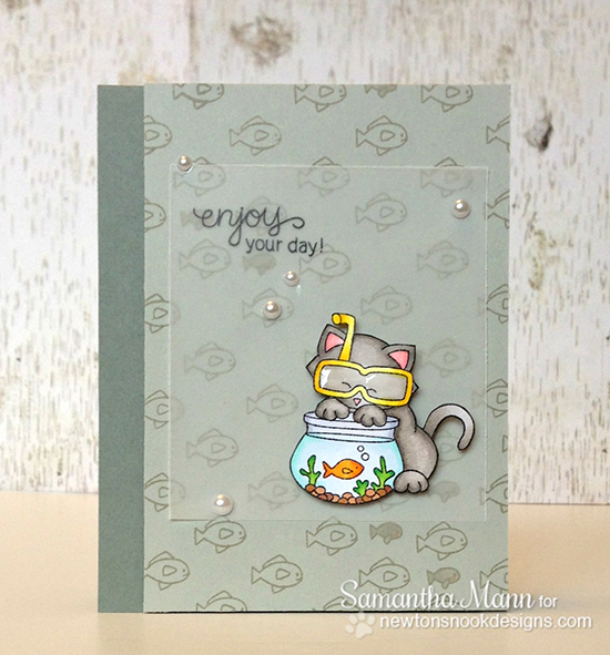 Fishbowl Kitty card by Samantha Mann using Newton's Summer Vacation Cat Stamp set by Newton's Nook Designs