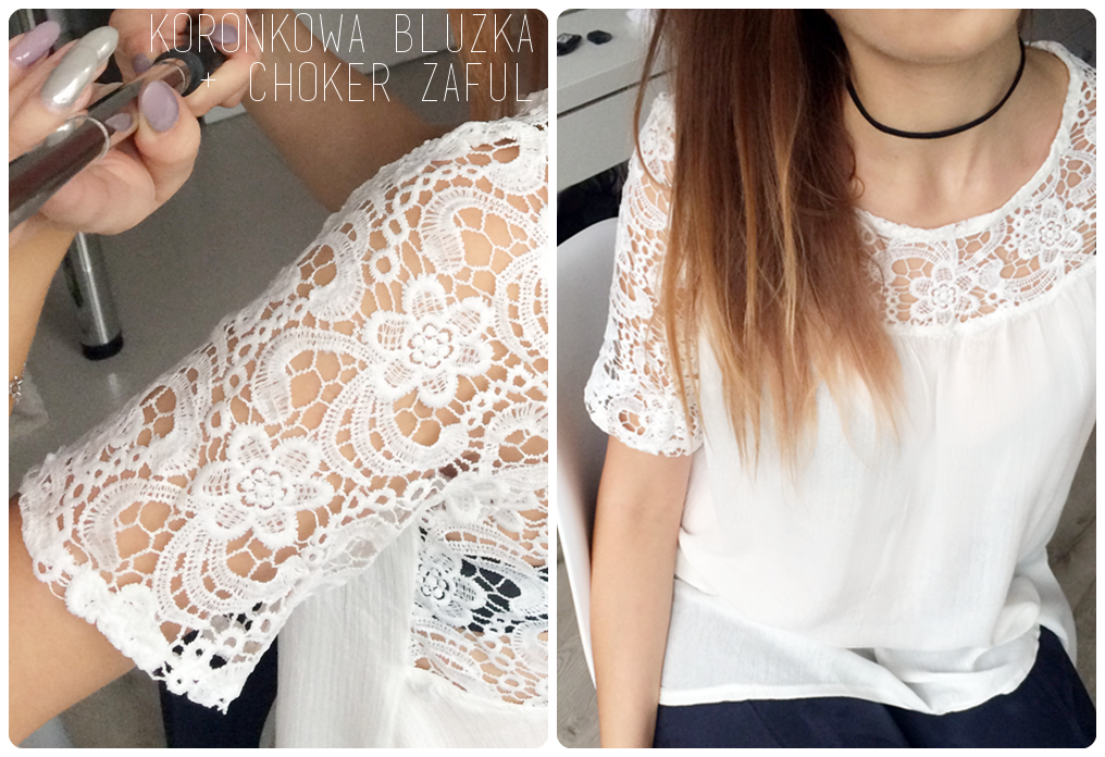 zaful Back Criss Cross Lace Blouse biała bluzka z koronką