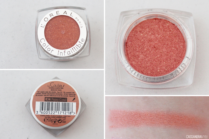 L'OREAL // Color Infallible Eye Shadows in Pepsy Coral + Naughty Strawberry - cassandramyee