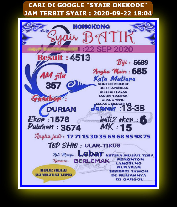 1 New Message Kode Syair Hongkong 22 September 2020 Forum Syair Togel Hongkong Singapura Sydney
