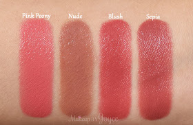 Burberry Blush No.77 Pink Peony No.37 Sepia No.85 Kisses Lipstick  Swatches