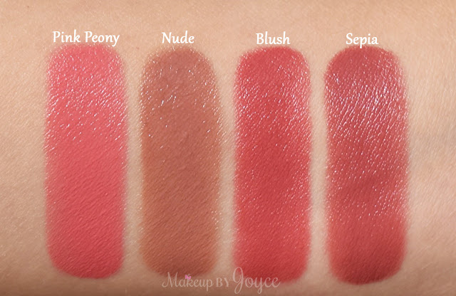 Burberry Blush No.77 Pink Peony No.37 Sepia No.85 Kisses Lipstick  Swatches