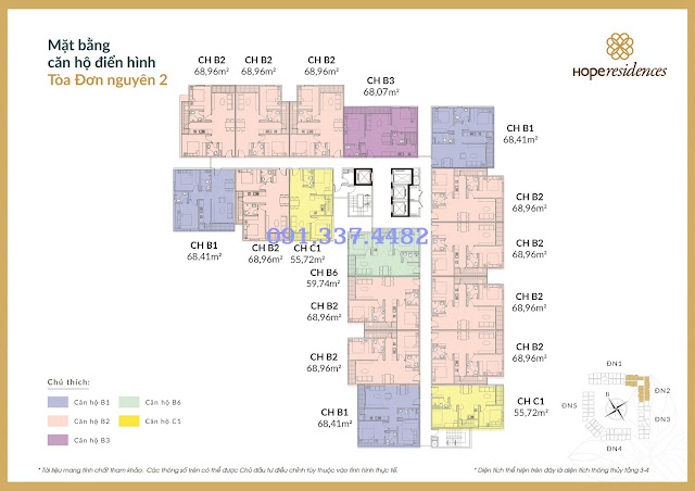 Mặt bằng thiết kế tòa Đơn Nguyên 2 Hope Residences Phúc Đồng