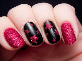 Textured ruby stars by @chalkboardnails