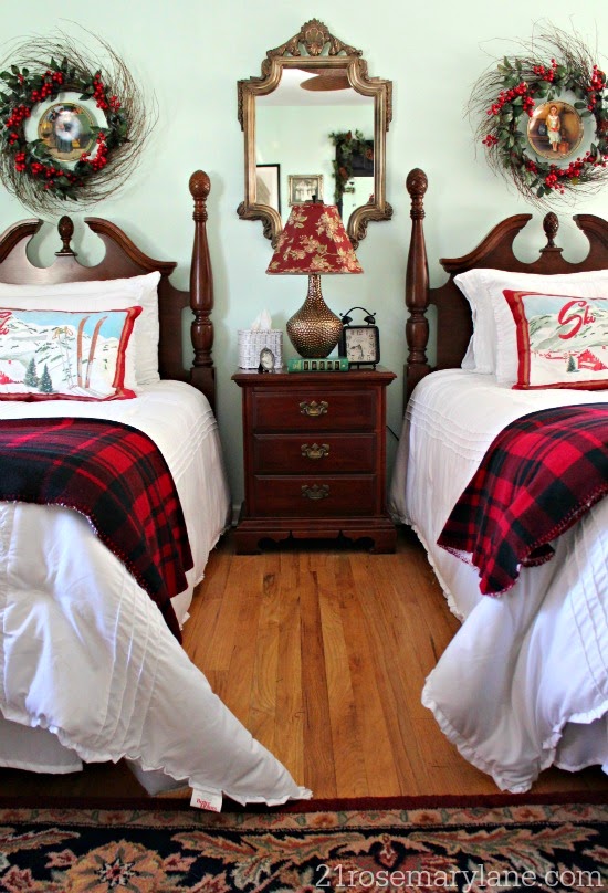21 Rosemary Lane Cozy Ski Chalet Themed Guest Bedroom for the Holidays