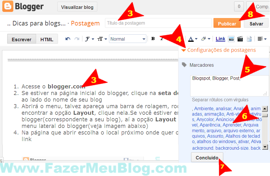 marcadores em posts do blogspot na nova interface atualizada pra separar post em categoria