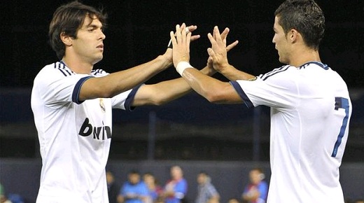Kaka and Cristiano Ronaldo celebrate a goal of Real Madrid 