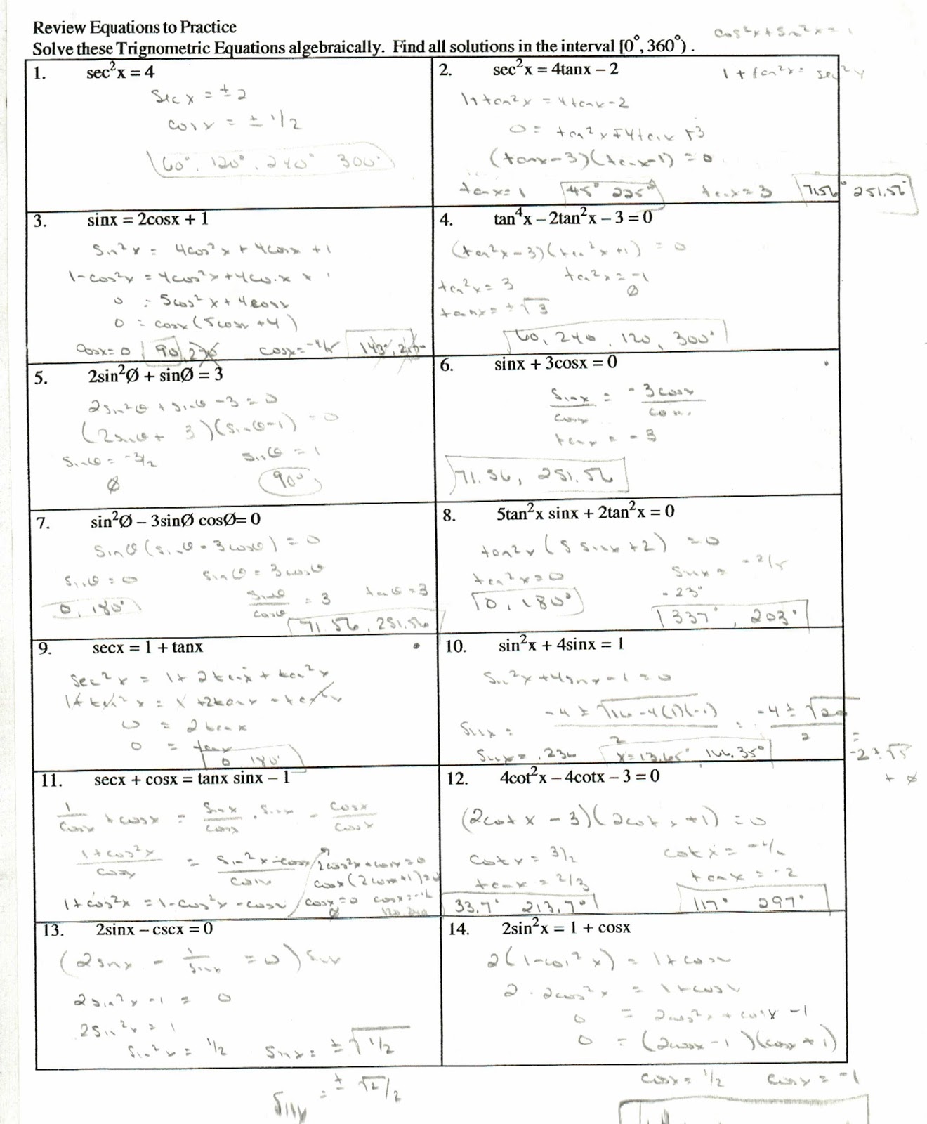 trig identities worksheet