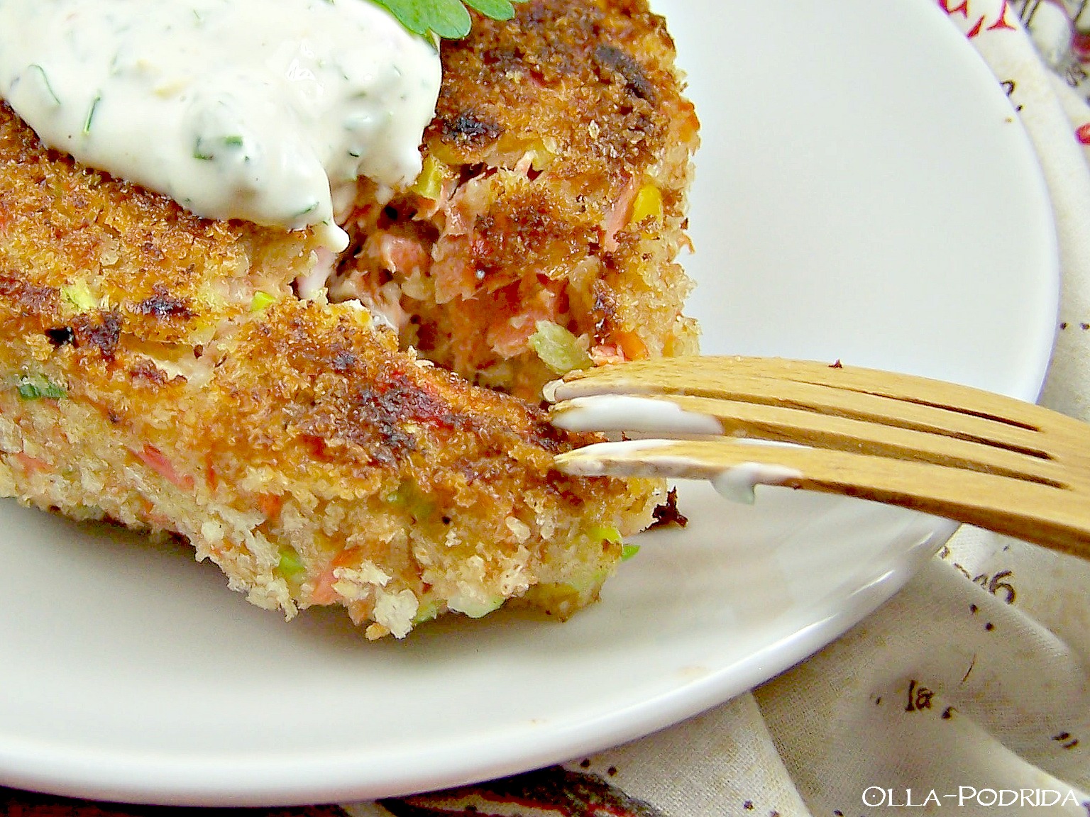 OllaPodrida Deviled Salmon Cakes with Parsley Lemon Sauce