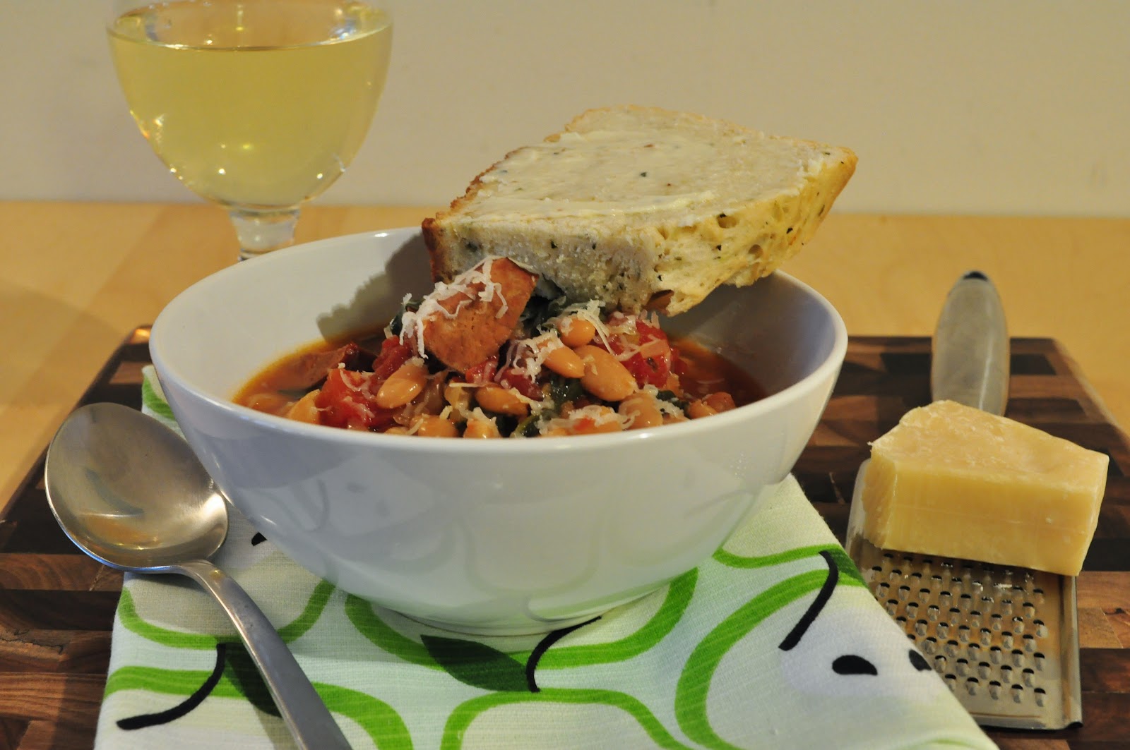 My Tiny Oven Slow Cooker White Bean Stew with Kielbasa, Tomatoes and